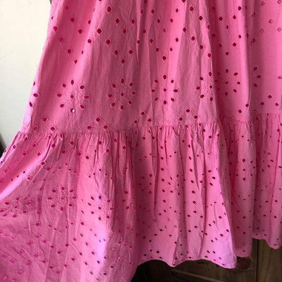Zara pink tiered eyelet maxi dress NWOT lined open embroidery buttons v neckline - Picture 7 of 9